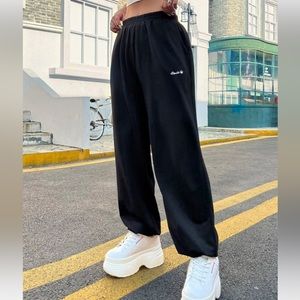 Letter Embroidered Slant Pocket Sweatpants